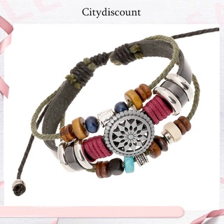 &lt;citydiscount&gt; สร้อยข้อมือเชือกหนังถัก ประดับลูกปัดหลายชั้น สไตล์โบโฮ ปรับได้ สําหรับผู้หญิง