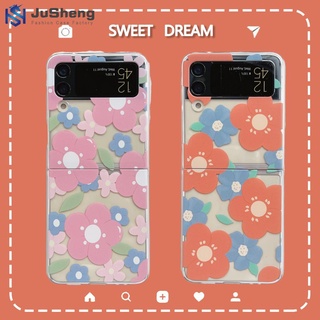 Jusheng เคสโทรศัพท์มือถือ ลายดอกไม้สีชมพู ส้ม แฟชั่น สําหรับ Samsung Z Flip4 Z Flip3 Z Flip2 Z Flip1