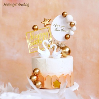 ที่ปักเค้ก ลาย Happy Birthday ประดับลูกปัดขน สีทอง เรียบง่าย สำหรับตกแต่งเค้กวันเกิด