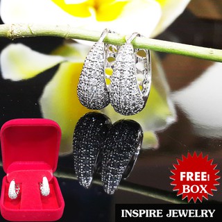 INSPIRE JEWELRY ต่างหูห่วงเพชร ขาล็อคงานจิวเวลลี่  งานเกรดพรีเมี่ยม size 0.8x2cm งานปราณีตพร้อมกล่องกำมะหยี่  น่ารัก