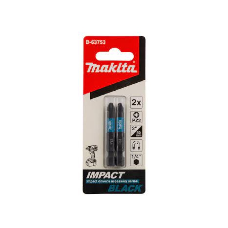 MAKITA B-63753 : ชุดดอกไขควง 1/4 นิ้ว Impact Black PZ2 จำนวน 2 ชิ้น