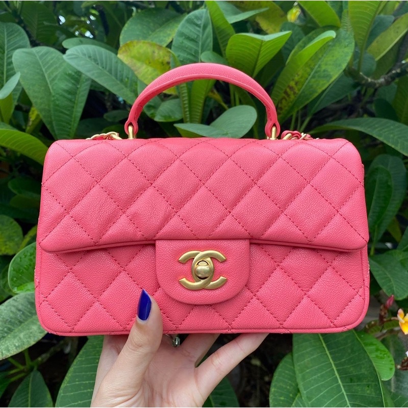 Chanel classic mini 8” with top handle in pink caviar GHW