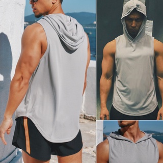 Mens Sports Casual Hooded Vest Quick-drying Breathable Fitness Suit M-3XL