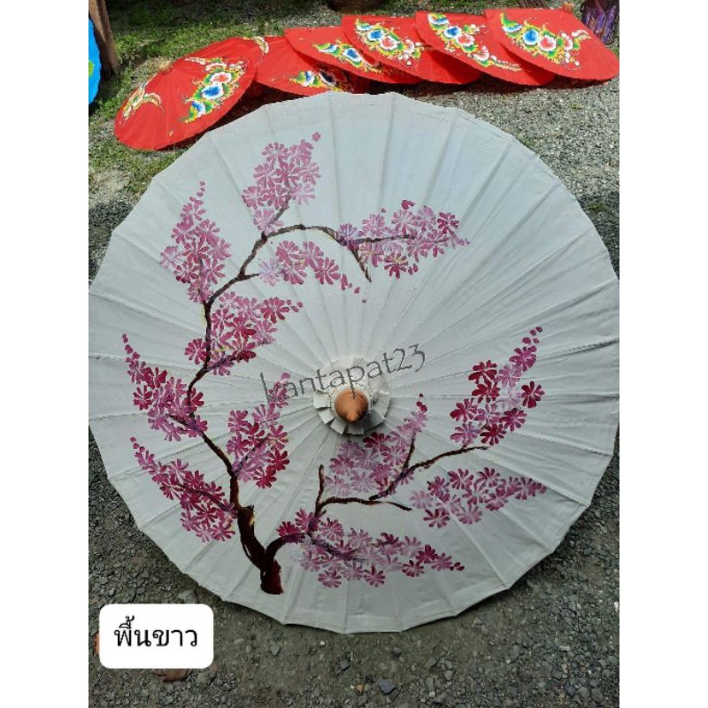 (ขั้นต่ำ 2 คัน)  ร่มบ่อสร้าง ร่มเคลือบน้ำมันกันน้ำ ร่มล้านนาลายดอกซากุระ