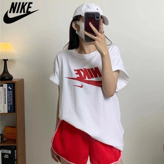 [S-5XL]Nike เสื้อเชิ้ตแขนสั้นลําลอง ผ้าฝ้าย 100% พิมพ์ลาย แฟชั่นบอททอม สําหรับผู้หญิง