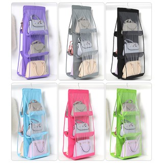 6 Pocket Foldable Hanging Bag 3 Layers Folding Shelf Bag Purse Handbag Organizer Sundry Pocket Hanger Storage Closet Han