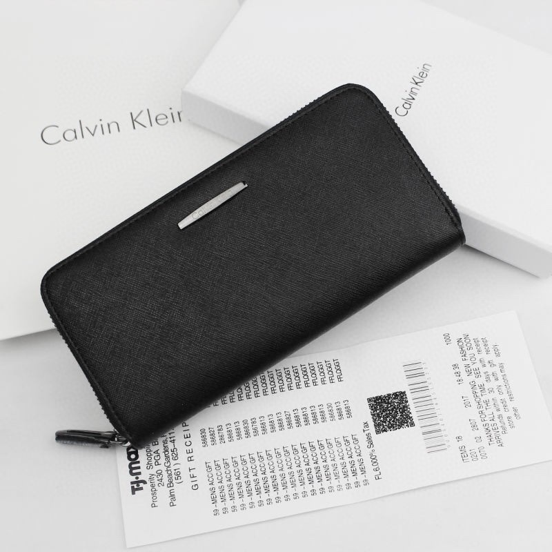 【ลดพิเศษ】กระเป๋าสตางค์ CK แท้ กระเป๋าสตางค์ซิปยาวสีดำแบบสบาย ๆ พร้อมช่องใส่การ์ดหลายช่อง กระเป๋าสตางค์ผู้ชาย