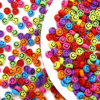 ประมาณ100ชิ้นหน้ายิ้มแบนลูกปัดอะคริลิสีทึบลูกปัดทําเองสร้อยข้อมือสร้อยคอต่างหูลูกปัดวัสดุ
