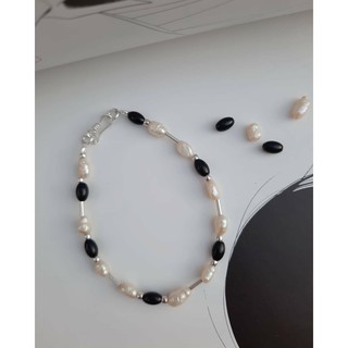 สร้อยข้อมือเงินแท้925% Silver Bracelet &amp; Black Onyx / Pearl