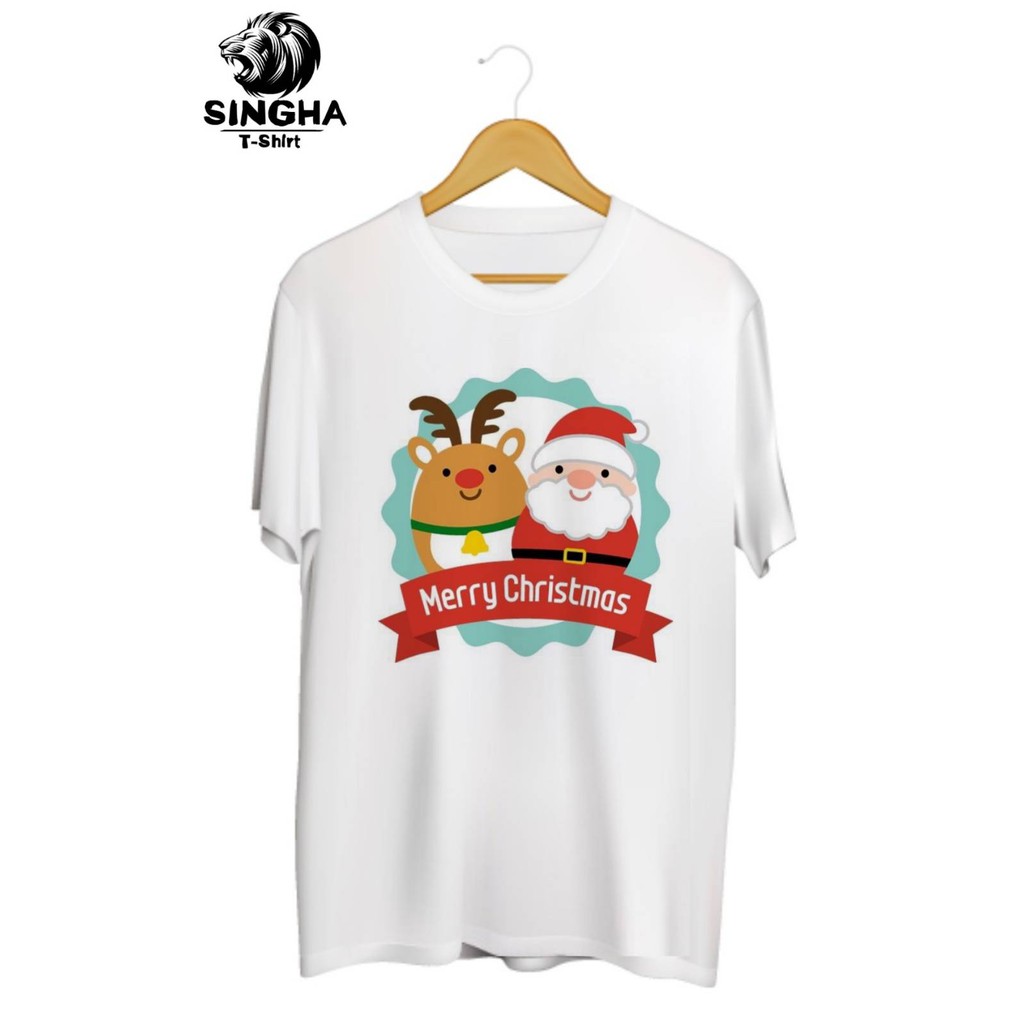 เสื้อยืดผ้าฝ้ายพิมพ์ลาย👕✨SINGHA T-Shirt Christmas Collection🎄 เสื้อยืดสกรีนลาย ซานต้าเรนเดียร์