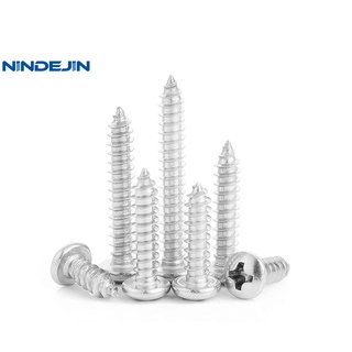 NINDEJIN M4.2 M5 M6 10/55 pcs สกรูต๊าปเกลียวหัวกลมปิดภาคเรียนสกรูไม้สแตนเลส