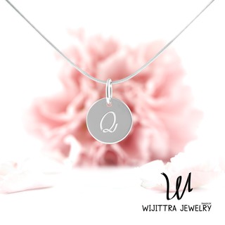 จี้เงิน Q Tag |  Wijittra Jewelry | จี้เงินแท้ ตัวอักษร Q สร้อยเงินแท้ จี้ 925 ชุบทองคำขาว 18"