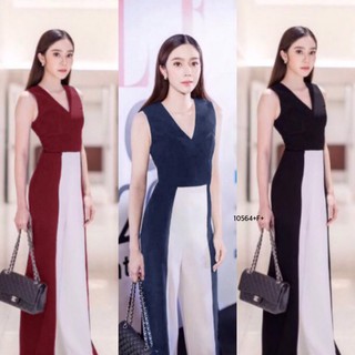 G10564 Jumpsuit แขนกุดทูโทน