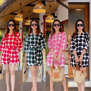 ชุดเซท 2 ชิ้นงานผ้าลินินลาย Polka dot linen set   Fabric (เนื้อผ้า) : ผ้าลินินผสม  แดง เขียว ชมพู ดำ