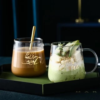 แก้วน้ำ แก้วกาแฟ สีไส ใส่ได้ทั้งร้อนเย็น พร้อมช้อนสีทอง