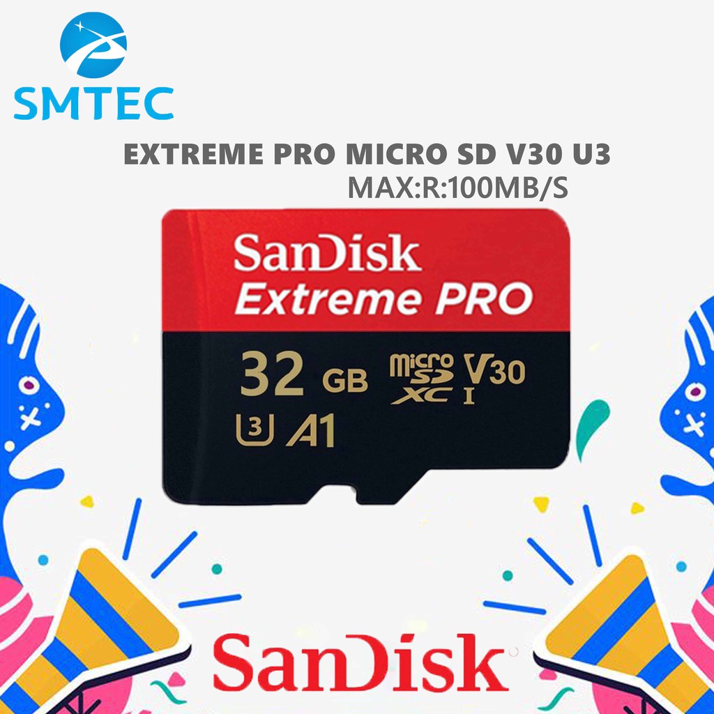 พร้อมส่ง！！ SanDisk Extreme Pro เมมโมรี่การ์ดของแท้ Micro SD Card 32GB ความเร็ว อ่าน 100MB/s เขียน 90MB/s (SDSQXCG_032G_G