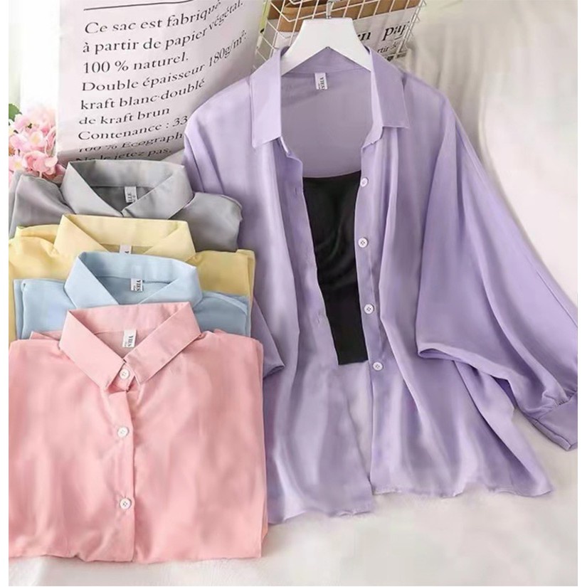 Cckoss พร้อมส่ง สีลูกกวาดเสื้อป้องกันแสงแดด แฟชั่นผู้หญิงเกาหลี บางและโปร่งใสเสื้อคาร์ดิแกน ทรงหลวมเสื้อโค้ท สีทึบ ใหม่