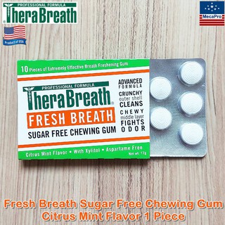 TheraBreath® Fresh Breath Sugar Free Chewing Gum Citrus Mint Flavor 1 Piece หมากฝรั่งดับปลิ่นปาก ปราศจากน้ำตาล