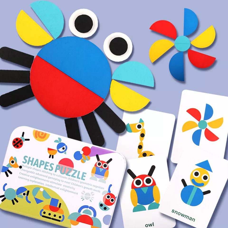 Shape Puzzle Educational Toy Wooden Pattern Blocks Mental Development Toys Kit for Kids SAL99