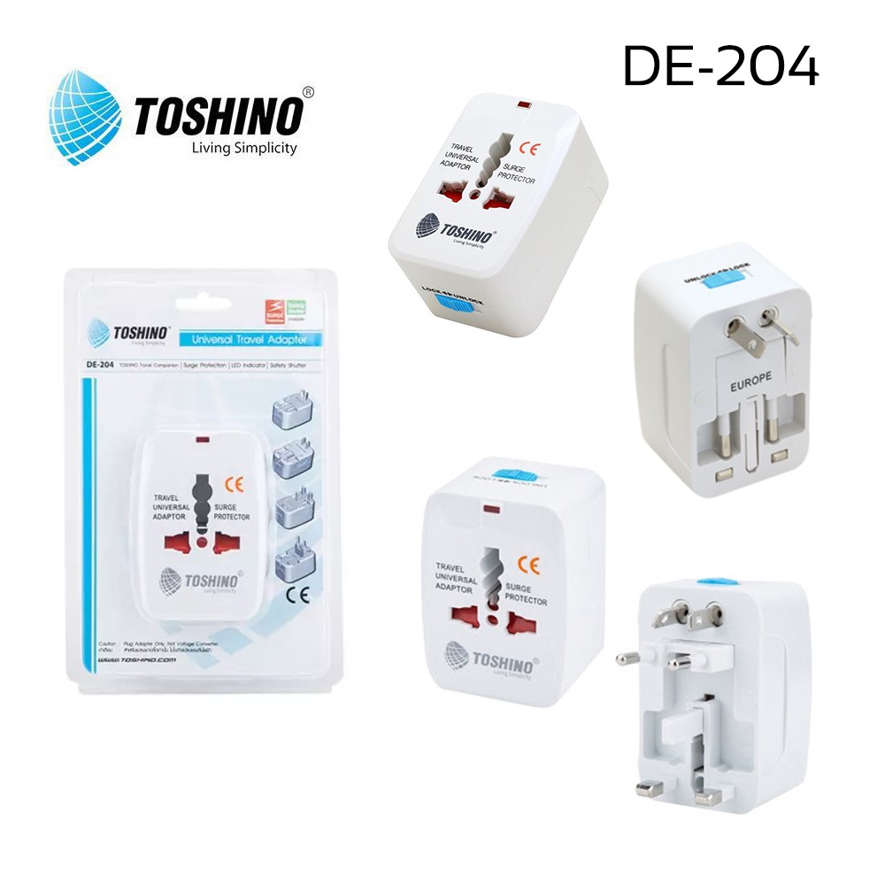 ปลั๊กแปลง Toshino Travel Adapter Universal 4 in 1 รุ่น DE-204 / DE-204UC / DE-205 / DE-206