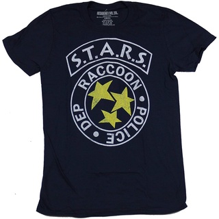 เสื้อยืดคอกลมเสื้อยืดลําลอง แขนสั้น คอกลม พิมพ์ลายตํารวจ Resident Evil s Stars Raccoon Police Departt สีฟ้า สไตล์อเมริกั