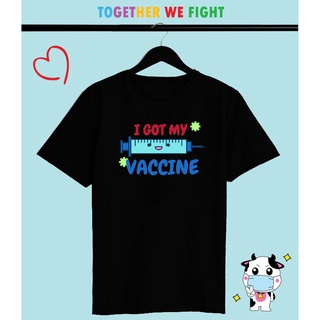 เสื้อยืดวัคซีน โควิด สีดำ ฉีดวัคซีนกันเถอะ Time to Vaccinate ใส่สบาย สีสันสดใส สกรีนแบบ DTG