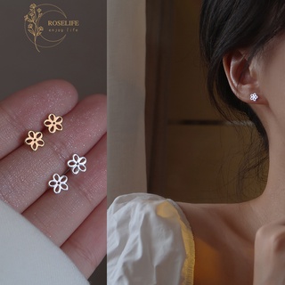 Roselife S925 Silver Hollow Flowers Stud Earrings for Women Girls Fashion Ear Jewelry 1 Pair