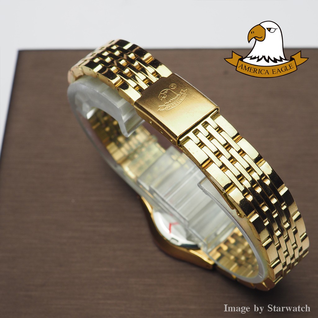 ☾AMERICA EAGLE นาฬิกาข้อมือผู้หญิง สายสแตนเลส รุ่น AE052L - Gold/Gold