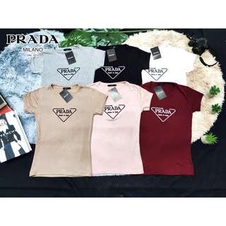 เสื้อยืด ผ้าเรย่อน งานปักPrada เนื้อผ้าดีทรงสวยใส่สบาย อก32-38 ยาว23 มี 6 สี ดำ ขาว แดง เบจ กะปิ เทา