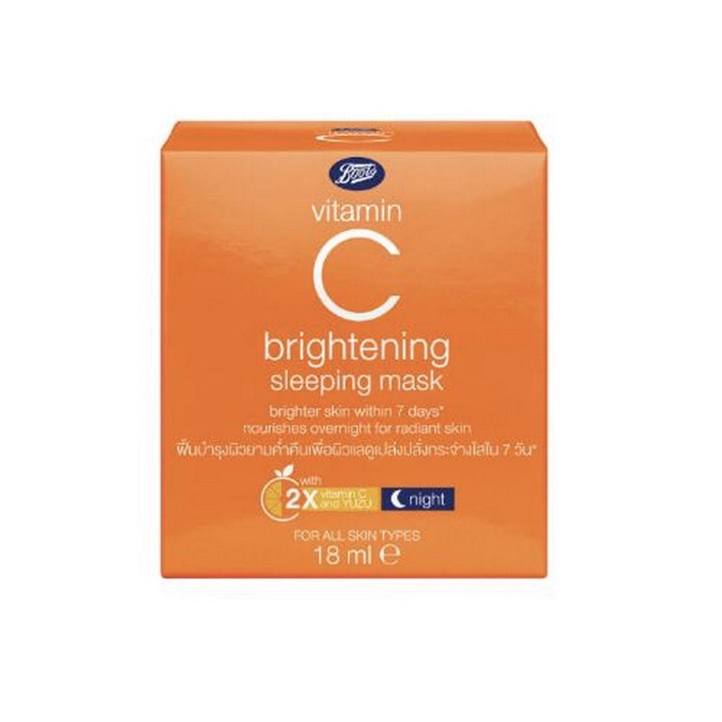 เฉพาะกลางคืน | ไบรท์นิ่ง สลีพปิ้ง มาส์ก | Boots vitaminc brightening sleeping mask 18ml.