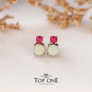 Top1Jewelry ต่างหูเงินแท้ พลอย Opal, Ruby แท้