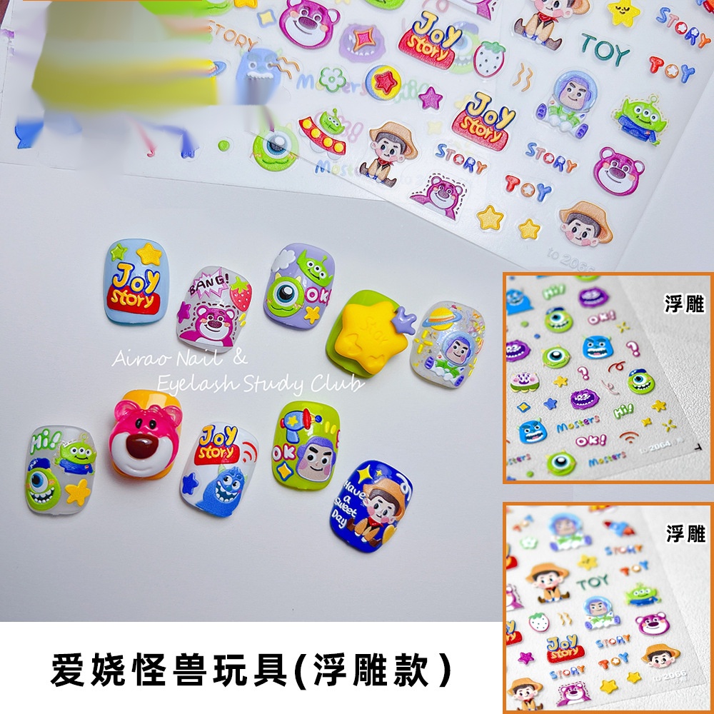 Disney [CORAL Sea] สติกเกอร์ ลายดิสนีย์ มอนสเตอร์ สตรอเบอร์รี่ หมี วู้ดดี้ แบบนูน สําหรับตกแต่งเล็บ