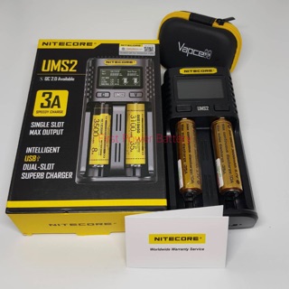 ชุดเครื่องชาร์จพร้อมถ่านของแท้ Nitecore UMS2+Vapcell 18650สีทอง3600mAh2ก้อน