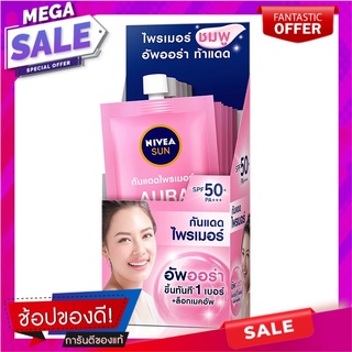 นีเวีย ซัน กันแดดไพรเมอร์ ออร่า SPF50+ PA+++ 7 มล. แพ็ค 6 ซอง ผลิตภัณฑ์ดูแลผิวหน้า Nivea Sun Primer Sunscreen Cream Aura