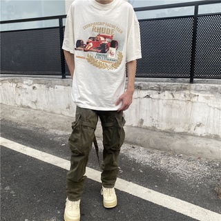 เสื้อยืดแขนสั้นลําลอง ทรงหลวม พิมพ์ลาย Rhude Vintage F1 Racing แฟชั่นฤดูร้อน สําหรับผู้ชาย