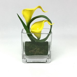 OrientalFineArt แจกันดอกไม้ประดิษฐ์ ดอกคาล่าลิลลี่ปลอมพร้อมแก้ว Artificial Calla Lily with Glass (SQG-6212-N Yellow)