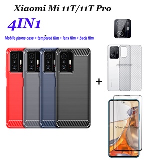 (4in1) เหมาะสำหรับ Xiaomi Mi 11T &amp; 11T Pro /Mi 11 lite /10T/10T Pro/10T Lite 5G เคสโทรศัพท์มือถือพร้อมฟิล์มกระจกนิรภัยแบบขัดเงาเคสโทรศัพท์มือถือ + ฟิล์มกันรอย + ฟิล์มหลัง + ฟิล์มเลนส์