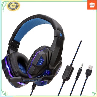 Hts หูฟังเล่นเกม แบบมีสาย พร้อมไมโครโฟน ปรับได้ สําหรับ Ps4