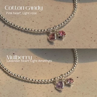 SissyJewelry // กำไลข้อมือเงินแท้ รุ่นเอ็นยืด Fruity mix stretch beaded bracelet จี้พลอยหัวใจ + พลอยกลม 🎁Free gift box🎁