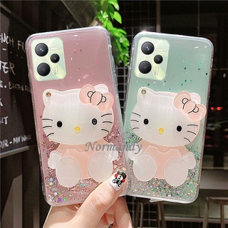 เคสโทรศัพท์ Fashion Phone Casing Realme C35 9Pro 9 Pro+ 9i 8i 2022 New Cute Cartoon Hellokitty Makeup Mirror TPU Flash Sequins Transparent Cover Silicagel Softcase Protective Case เคส