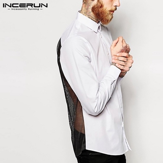 Incerun เสื้อเชิ้ตผ้าซีทรูแขนยาวติดกระดุมสําหรับบุรุษ