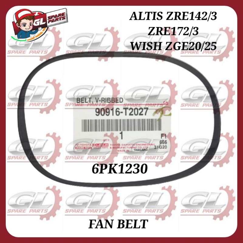 TOYOTA WISH ZGE20 ZGE22 ZGE25 (2009>) ALTIS ZRE142 ZRE143 ZRE172 173 (2010>) FAN BELT 6PK1230 90916-