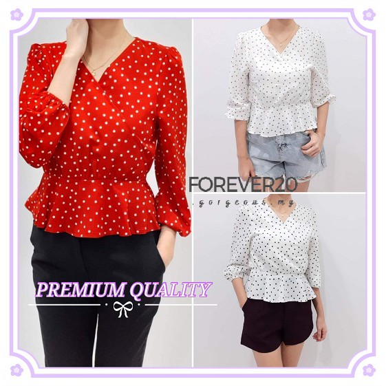Forever20 เสื้อคอวีแขนยาวสไตล์เกาหลี Peplum