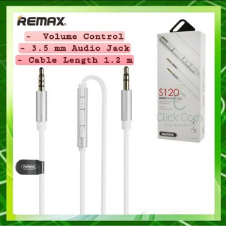 REMAX RL-S120 3.5 mm Male to Male Aux Smart Audio Cable #มีปุ่มกดเพิ่ม-ลดเสียงที่สายได้ #ของแท้