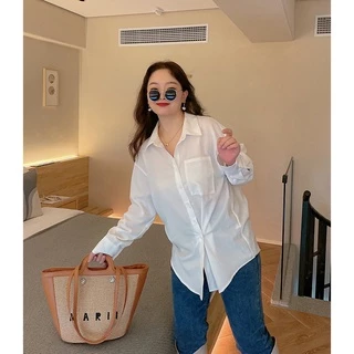 2ชิ้นลด50% (3015) เสื้อเชิ้ตแขนยาว ทรงเบสิคใส่เดี่ยวๆหรือใส่คลุมก็ได้ลุคโคเรียเวอร์เสื้อผ้าสาวอวบอ้วน พลัสไซส์