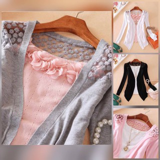 เสื้อคลุมแขนยาวด้านหลังลายลูกไม้โปร่ง ผ้านุ่มใส่สบาย