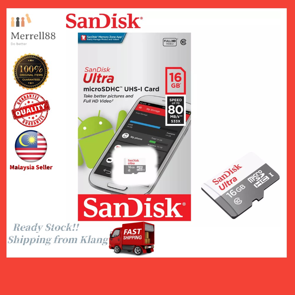 Ready StockLEXAR SanDisk 16GB 80MBs Ultra UHSI Class 10 microSDHC