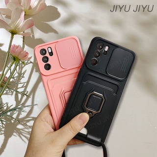 เคส OPPO Reno 6 5G / Reno 5 Lite / Reno 5F นิ่ม ฝาหลัง สไลด์ เลนส์กล้อง กระเป๋าสตางค์ ช่องใส่บัตร พร้อมสายคล้อง เคสโทรศัพท์
