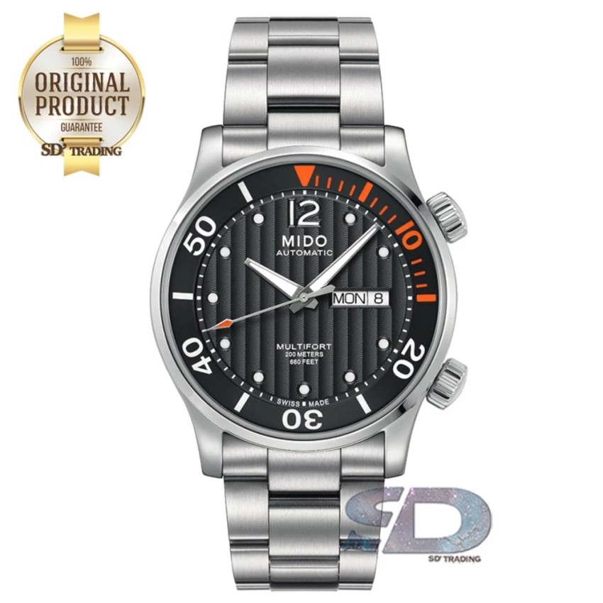 MIDO นาฬิกาข้อมือสำหรับผู้ชาย MULTIFORT Two Crowns Automatic Diver รุ่น M005.930.11.060.00 - Silver/Black-Orange