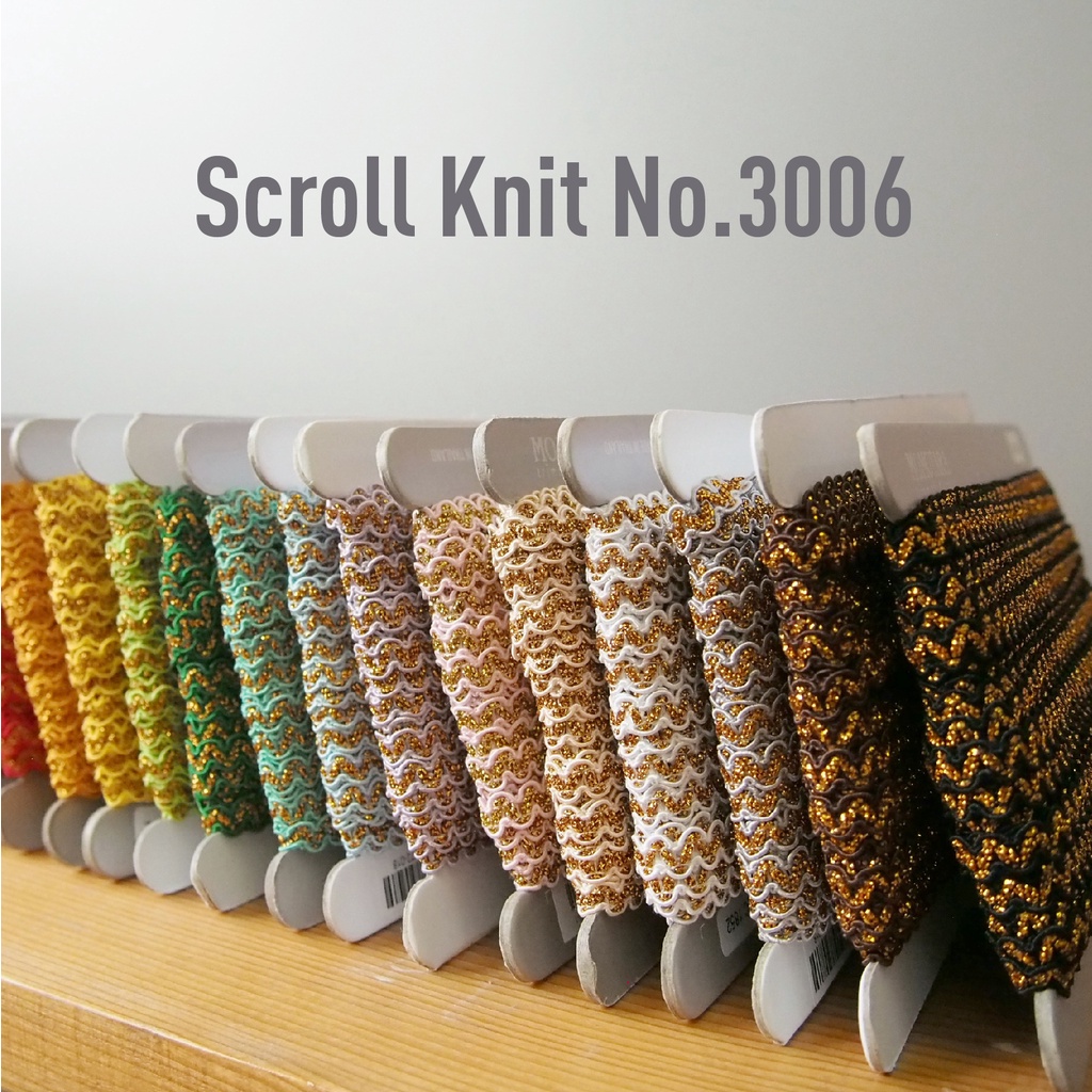 MOMOTARA No. 3006 (ชุดที่ 4) เทปทอ Knit ลายโค้ง Scroll Knit ขนาด 0.7 CM ยาว 18 หลา เทป ริบบิ้น วัสดุตกแต่ง diy งานฝีมือ